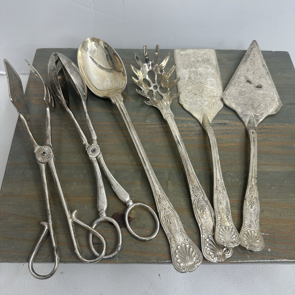 Lot 6 Vintage Silver Plate International Silver Co + Misc Cake Server Spoon Fork